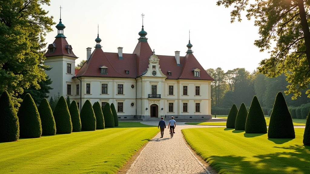 Pałac Księcia Brzegu z parkiem piastowskim, renesansowa architektura, zielone tereny wokół pałacu
